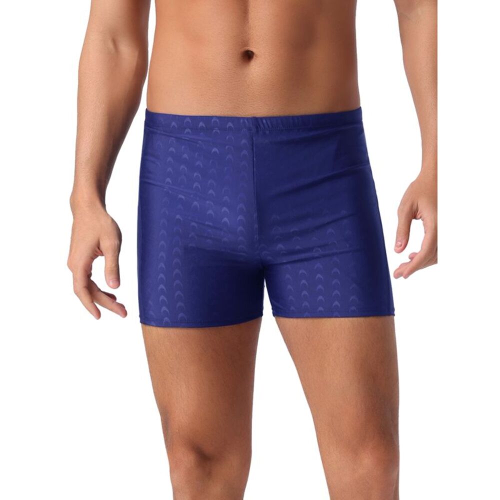 Summer Solid Color Elastic Waist Swimming Training Swim Trunks Blue